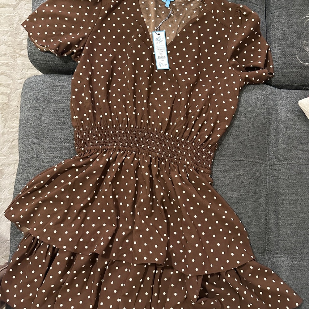 Draper James Brown and White Polka Dot Dress